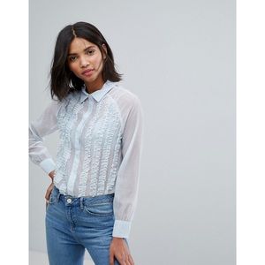 ASOS Lost Ink Blue Chiffon Shirt With Frills
